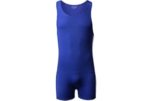 Juflam Men's Wrestling Singlet Athletic Leotard Bodysuit Gym Sportswear Undershirt (C-Blue, Large)