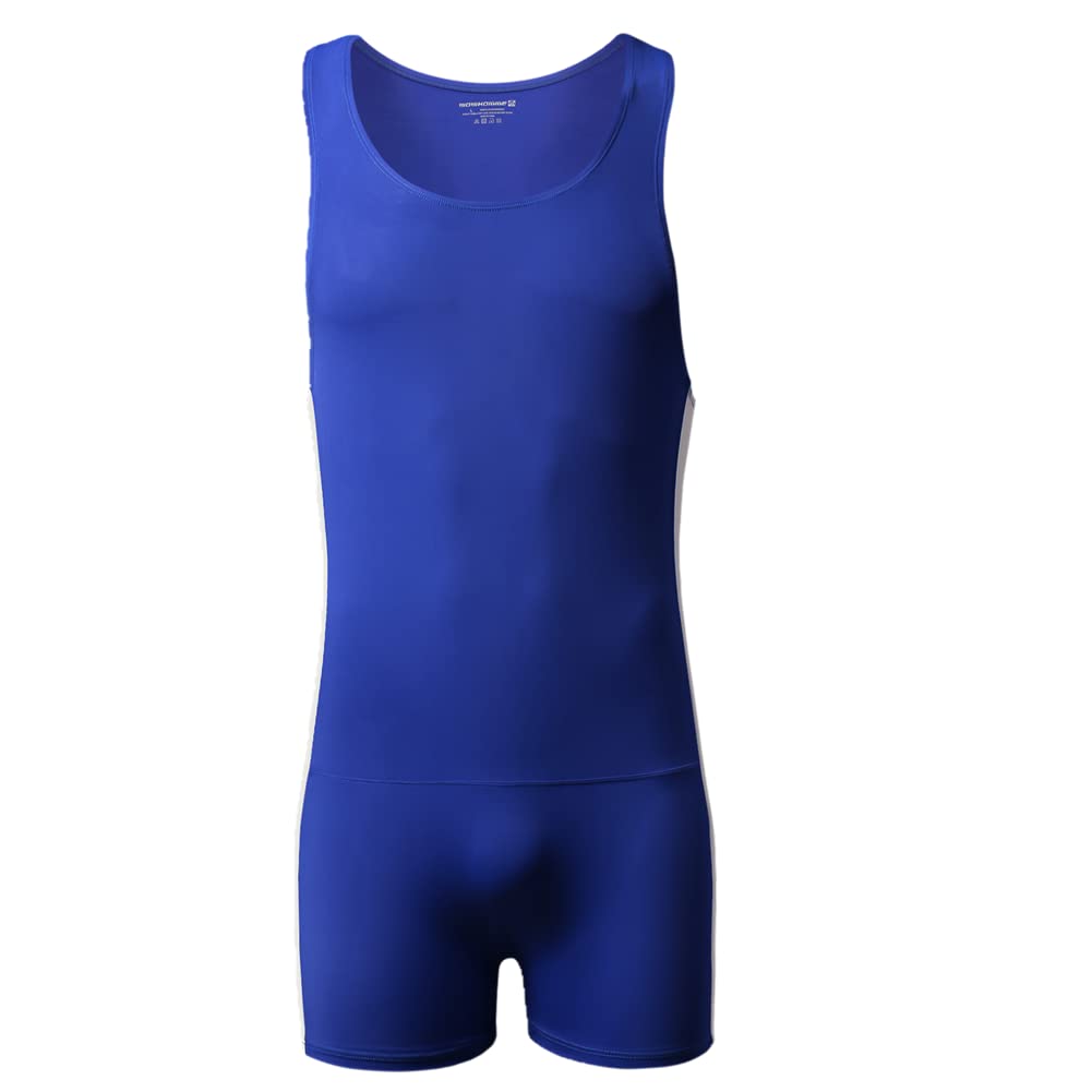Juflam Men's Wrestling Singlet Athletic Leotard Bodysuit Gym Sportswear Undershirt (C-Blue, Medium)