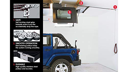 HARKEN - Hardtop Overhead Garage Storage Hoist for Jeep Wrangler and Ford Bronco, Self-Leveling, Safe Anti-Drop System, Easy One-Person Operation, (Bonus T Knobs for Quick Hard Top Removal) - Image 4