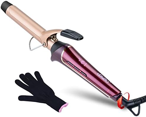 YooZoo Hot Tools Professional Curling Iron Wand Tapered Tourmaline Ceramic Coating Salon Auto Shut of Hair Curler and Heat Protective Glove, LCD Display Screen, PTC Heating Tech, Dual Voltage, 1 Inch