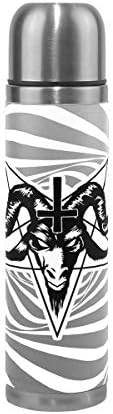 WangH Stainless Steel Baphomet Satanic Goat Water Bottle Thermos- Insulated Vacuum Cup, Leather Cover 17 oz Travel Mug for Kids Adults