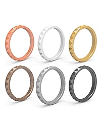 Arua - Anillos de boda de silicona para mujer, 6 unidades, apilables, diseño de diamantes, goma moderna, cómodas y antibacterianas