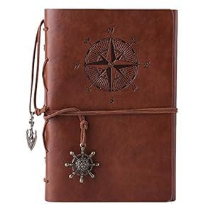 Kunstlederen dagboek, notitieboek, navulbaar, spiraalbinding, klassiek, reliëf, reisdagboek, met blanco pagina’s en…