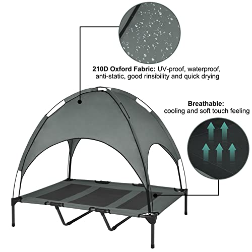 Outdoor Elevated Dog Bed with Canopy, Portable Raised Dog Ded for Large