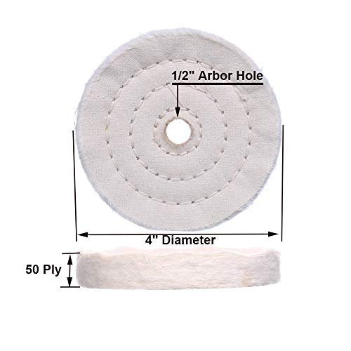 SCOTTCHEN 4 Inch White Cotton Polishing Buffing Wheels Soft 50Ply Thick With 1/2" Arbor Hole for Drills - 2Pack