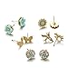 Onnea Gold Tone Cute Bird Butterfly Flower Green Earrings Set for Girls, Hypoallergenic