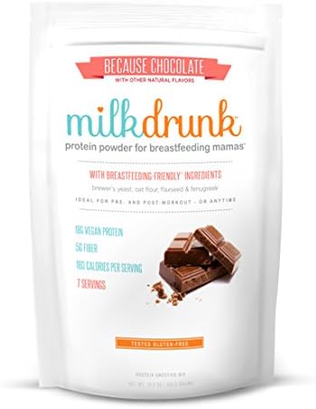 7 Servings of Milk Drunk - Chocolate Protein Powder for Breastfeeding - Vegan Protein &amp; Lactation-Boosting Ingredients - 18g Protein 5g Fiber 5g Sugar - Oats, Flax, Brewer's Yeast, Fenugreek