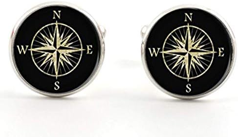 Compass Cufflinks, Rose Compass Cufflinks, Gift for Dad