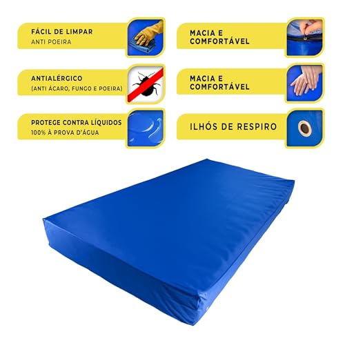 Capa Protetora de Colchão de Casal com Zíper, Impermeável, Azul, Material PVC Hospitalar, Hipoalergênica, Antiácaro, Fácil Limpeza, Protetor Anti Urina Xixi (138x188x30)