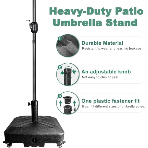 Umbrella Base with Wheels, Market Umbrella Stand for Outdoor Patio Deck Poolside Garden, 35kg Capacity, 48 * 48 * 39Cm Black