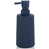 Small Soap Dispenser for Bathroom and Kitchen, Modern Farmhouse Striped Style Plastic Hand Soap Dish Soap Dispenser with Pump Matte Blue