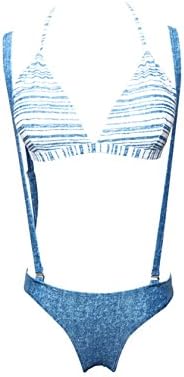 EoCot Women Solid Color Sexy Straps Bikini Push-Up Padded Bra Bathing Suits Denim L