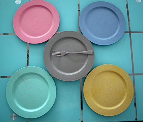 image for OLOEY 10inch/5pcs Dishwasher & Microwave Safe Wheat Straw Plates - Lig