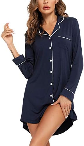 Samring Pajama Nightgown for Women Short/Long Sleeve Button Down