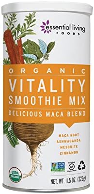 Essential Living Vitality Smoothie Mix, Maca Superfood Blend, Naturally Enhace Libido, Stamina, Alertness, and Energy Levels, Stress Reducing Ingredients, Protein Drink Mix, 11.5 Ounce (USDA Organic)