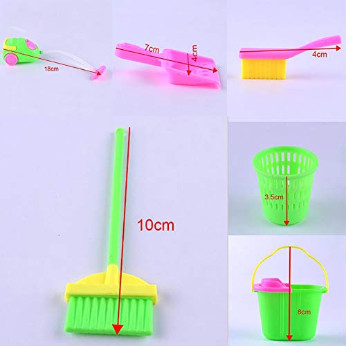 6Pcs Dolls House Patty Hoover Plastic Vacuum Cleaner Brush Bucket Miniature Modern Cleaning Accessories for Barbie Dollhouse Household Appliances