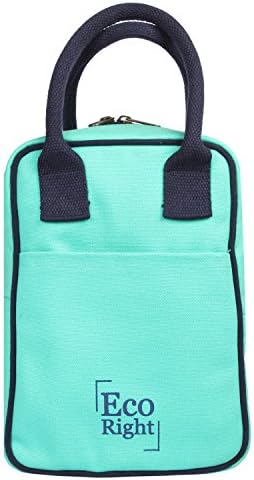 Eco Right Cotton Lunch Bags For Office Women & Lunch Bag For Men, Insulated Lunch Bag For Kids, Office Lunch Bag With Bottle Holder, Carry Handle & Pocket, 10L, Turquoise