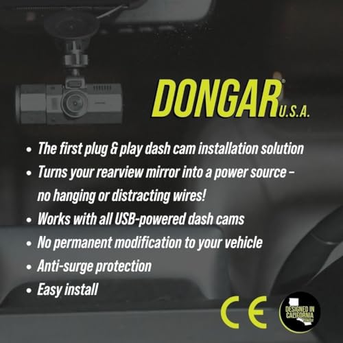 Dongar Dashcam Power Adapter (10-pin Type H) for Hyundai/Kia. Compatible with Select Models, Ioniq, EV6, and More. Connects to Rearview Mirror, Built-in USB Power Source, Easy to Install