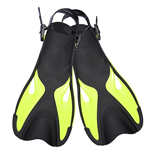 Speefish Diving Short Open Heel Training Fins, Snorkel Dive Flippers with Extra Fin Strap and Mesh Bag for Travel Snorkeling Swimming (Kelly, L/XL)