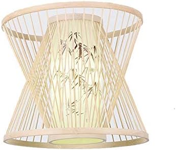 Wenyan Handmade Bamboo Lampshade Chandelier,Pendant Ceiling Shade,Natural Wood Brown Colour Single Head Hanging Lamp [Energy Class A]