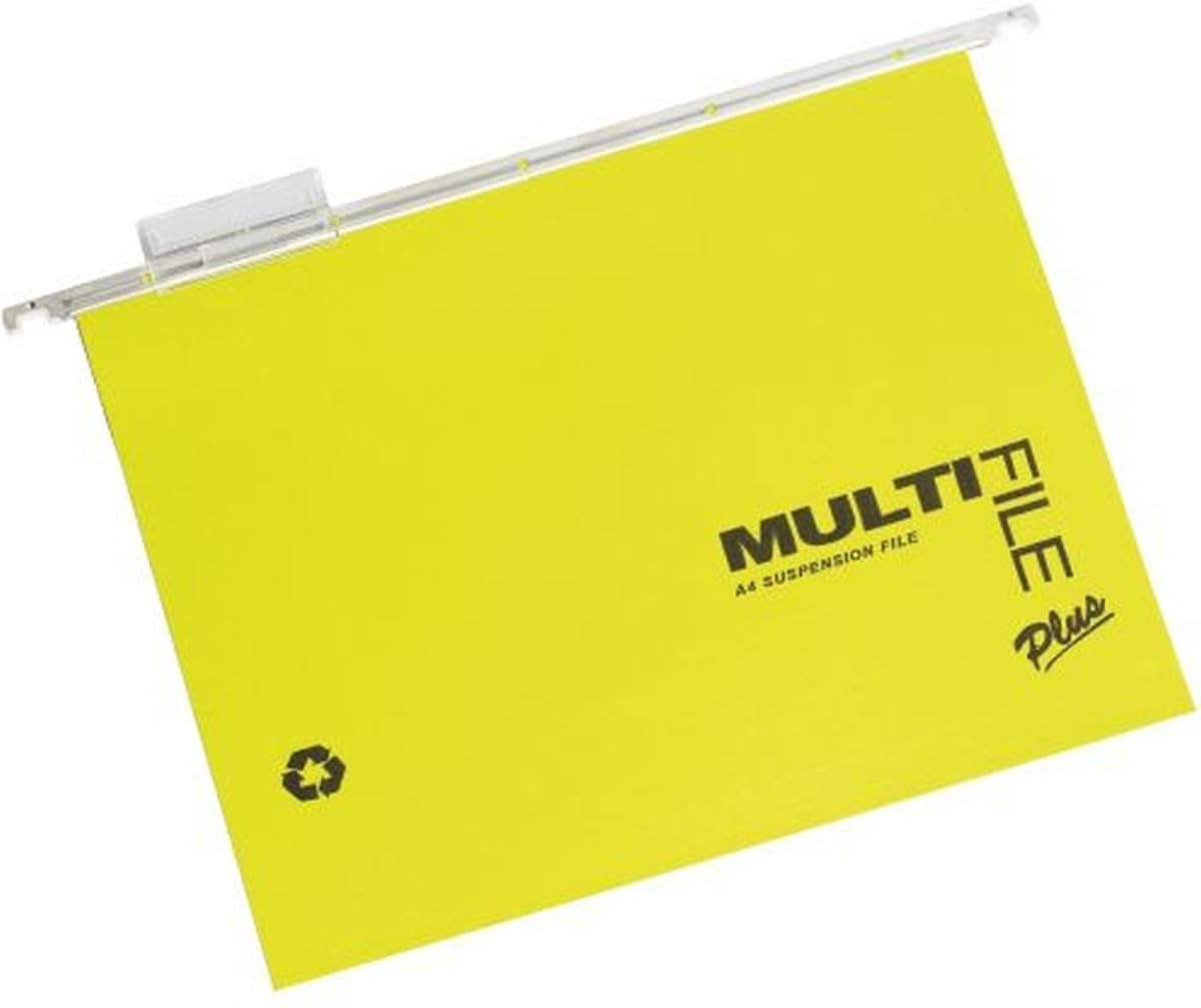 Rexel A4 Suspension Files with Tabs and Inserts for Filing Cabinets, 15 mm V-base, 100 Percent Recycled Manilla, Assorted Colours, Multifile Plus, Pack of 10, 92808 — image 1