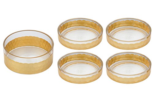Fitz And Floyd Daphne Gold 5 Piece Coaster Set - 4 Coasters With Wine Holder - Thumbnail 2