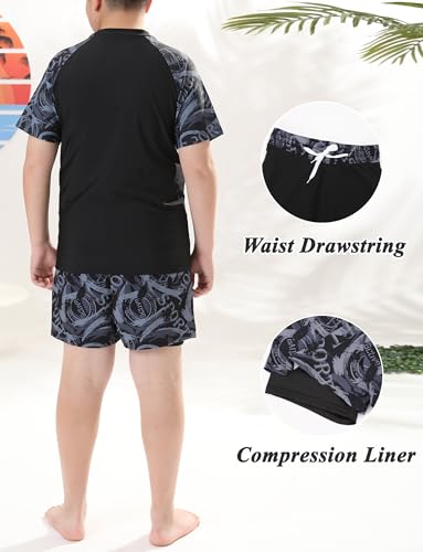 SEAUR Boys Two Piece Swimsuit Short Sleeve Swimming Costume with Swim Trunks Outfit Set Big Kids Swimwear Beach Surfing Bathing Suit 9-15 Years