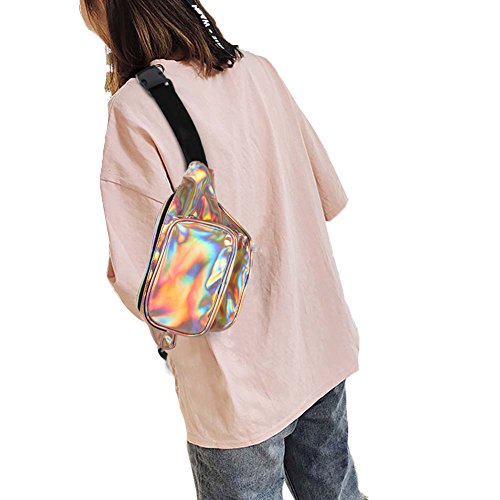 MUM'S MEMORY Holographic Fanny Packs for Women – Outdoor Sport Waist Pack for Running, Hiking, Traveling for Men (Rose Gold)