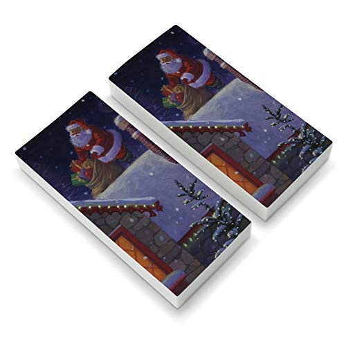 Christmas Holiday Santa Claus on Roof Eraser Set of 2
