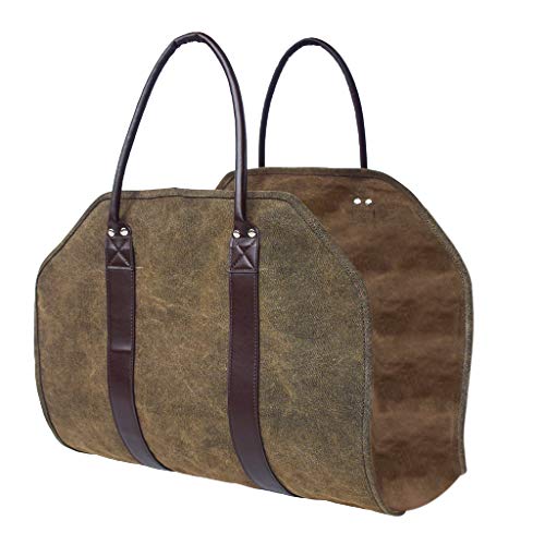 DYNWAVE Firewood Log Carrier Heavy Duty Log Tote Bag with Handles Best Canvas Storage for Carrying Wood Mud Color