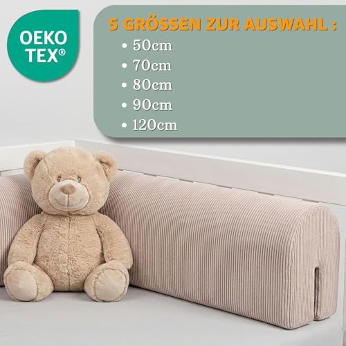 Anti-suffocation Cot Bumper 120 cm – Foam Protection for Changing Cot and Crib for Bed or Crib Edges for Children from 1 to 3 Years Oeko-Tex Corduroy Light Grey B