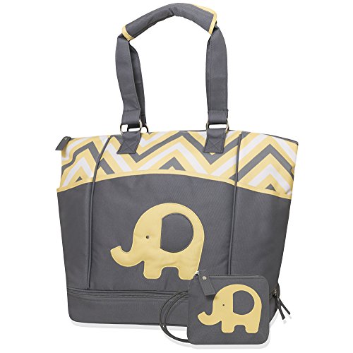 Baby Essentials Diaper Bag + Diaper Changing Kit with Portable Nap Mat - Yellow Elephant