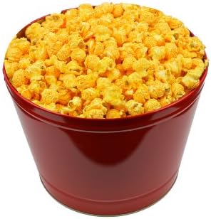 Signature Popcorn - 2-Gallon Solid Red Holiday Reusable Metal Tin - Cheddar Cheese - Christmas/Holiday Gift