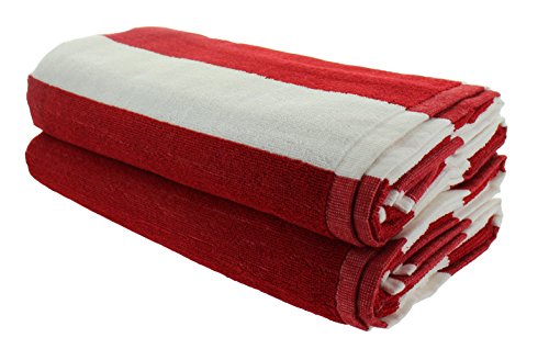 Everyday Resort Quality Cabana Beach Towels - Pack of 2 Cabana Red Stripe Pool Towels 100% Cotton - Large 60" by 30" - Soft and Absorbent, Great for the Pool and the Beach!