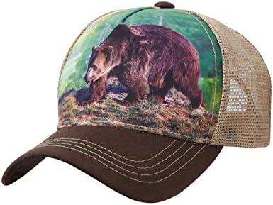 Bear Trucker Hat Adjustable Mesh Animal Printed Cap (ap05_Brown)