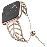 UooMoo Band Compatible with Fitbit Versa, Leaf Shape Stainless Steel Bracelet Women Replacement for Fitbit Versa Smart Watch-Rosegold