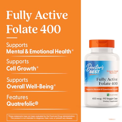 DOCTOR’S BEST FULLY ACTIVE FOLATE WITH QUATREFOLIC400 MCG, HEALTHY MOOD, MEMORY, CIRCULATION, WELL-BEING, 90 VC