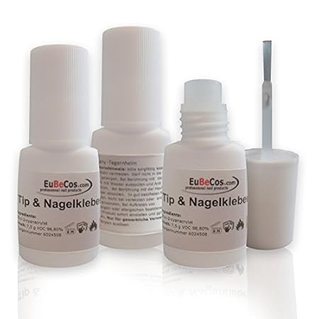 EuBeCos 3x Sekunden Tip Kleber 7,5g - Stehflasche mit Pinsel. UNSER BESTSELLER in Top Qualität- Transparent und EXTRA SCHONEN