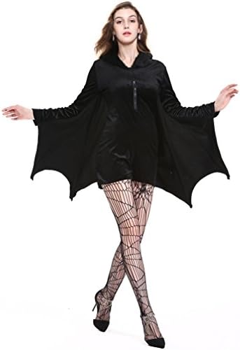 Dolloly Halloween Bat Costume Sexy Halloween Cosplay Bodysuits with Pantyhose Stockings L
