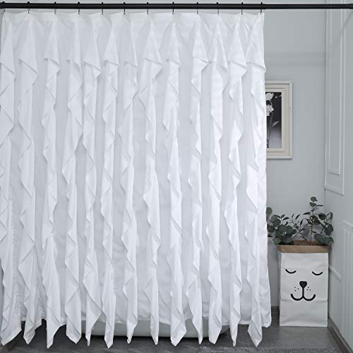 Ameritex White Ruffle Shower Curtain Waterresistant Elegant Farmhouse