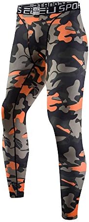 4UGoods Men's Compression Tight Pants Base Layer Running Leggings (2XL, Camo Orange)