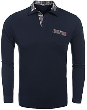 Men's Classic Casual Golf Short Sleeve Regular-Fit Plaid Collar Pique Polo Shirt