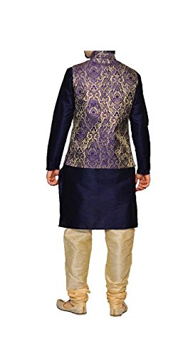 inyour men's silk blue gold waiscoat,dark blue kurta,gold pajama set_inyour-tr3147wcp