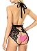 SEXYHUT Women Lingerie Lace Teddy Backless Open Crotch Plunging Eyelash Sleepwear