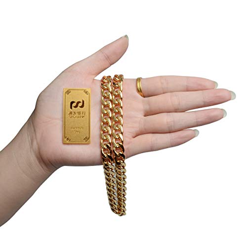 Adecco LLC Gold Chain Necklace, Ultra Luxury Look& Feel Real Solid 14k Gold plated Curb Fake Chain Necklace 10mm