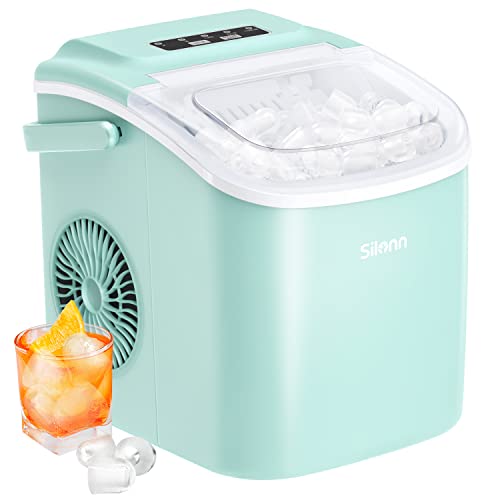 Silonn Ice Makers Countertop, 26Lbs/24H, Self-Cleaning Ice Machine, 9 Cubes Ready in 6 Mins, 2 Sizes of Bullet Ice for Home Kitchen Office Bar Party