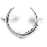 NewZenro Half Moon Minimalist Cute S925 Sterling Silver Engagement Crescent Moon Open Rings Dainty Adjustable Finger Promise Statement Band Ring Jewelry Gifts for Birthday Women Daughter Best Friend