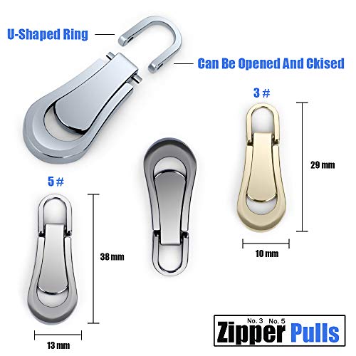 Zipper Pulls #5#3 8PCS - 4 Colors Metal Zipper Fixer Repair Replacement Pullers Metal-Plated Kits Zipper Sliders Zipper Pullers for Backpack Suitcase Jacket Bags Coat by FENGWANGLI