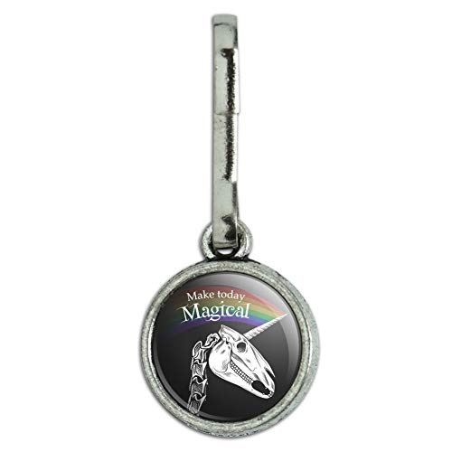 GRAPHICS & MORE Make Today Magical Skeleton Unicorn Skull Halloween Antiqued Charm Clothes Purse Suitcase Backpack Zipper Pull Aid