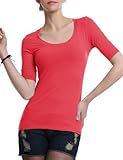 Doublju Womens Basic Knit Round Neck 3/4 Sleeve Easy Wear T- Shirt Top